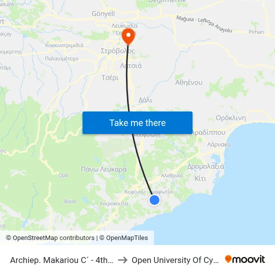 Archbishop Makarios C - 4th Stop to Open University of Cyprus map