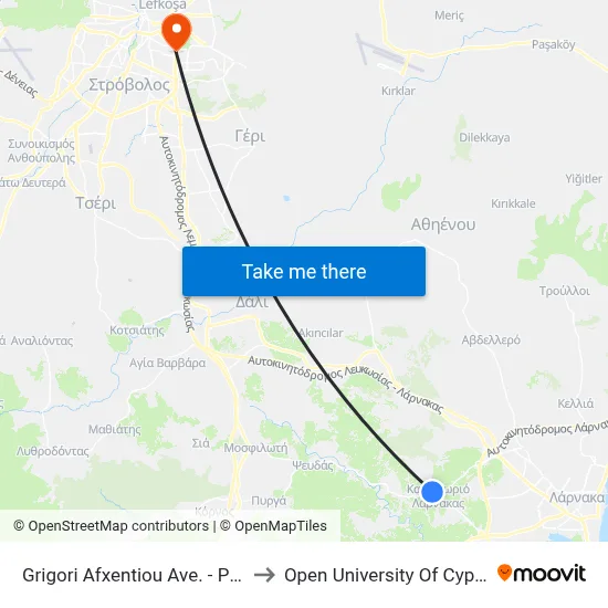 Grigori Afxentiou Avenue - Pigis to Open University of Cyprus map