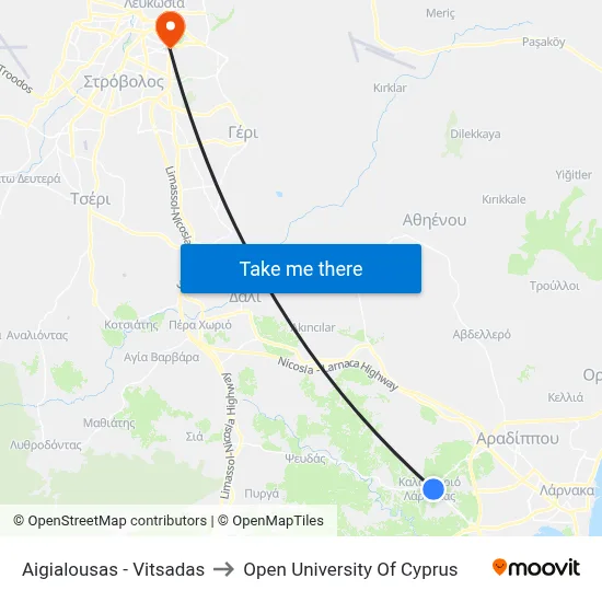 Aigialousas - Vitsadas to Open University of Cyprus map