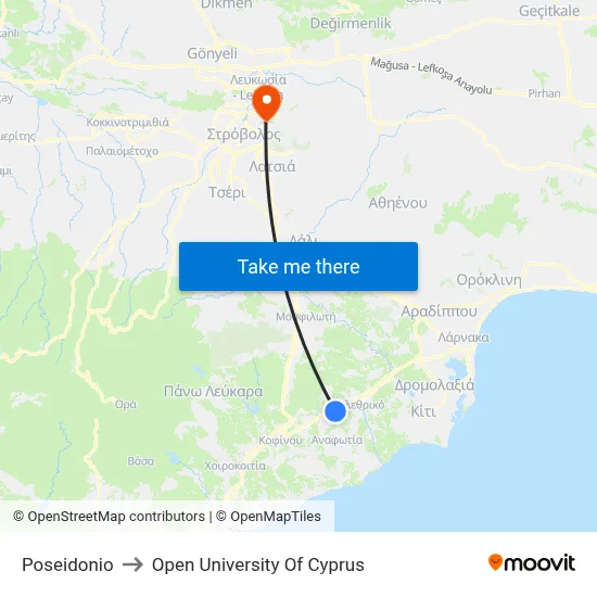 Poseidonio to Open University of Cyprus map