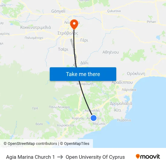 Ag. Marina Church to Open University of Cyprus map