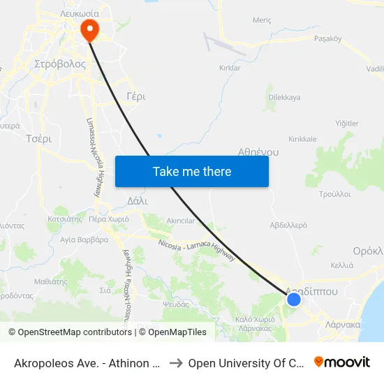 Akropoleos Ave. - Athinon Ave. to Open University of Cyprus map