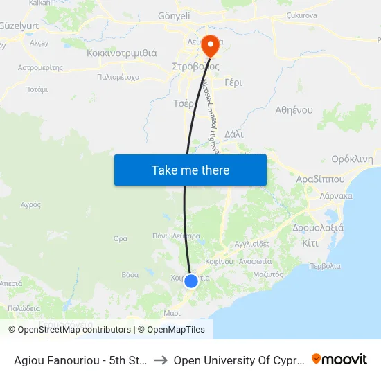 Ag. Fanouriou - 5th Stop to Open University of Cyprus map