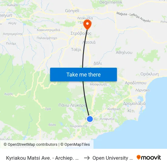 Kyriakou Matsi Ave. - Archbishop Makarios III Ave. to Open University of Cyprus map
