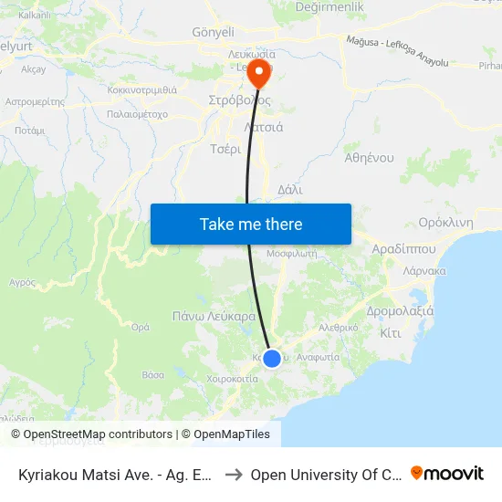 Kyriakou Matsi Ave. - Ag. Epiktitou to Open University of Cyprus map