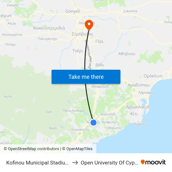 Kofinou Municipal Stadium to Open University of Cyprus map
