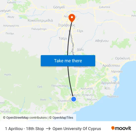 1 April - 18th Stop to Open University of Cyprus map