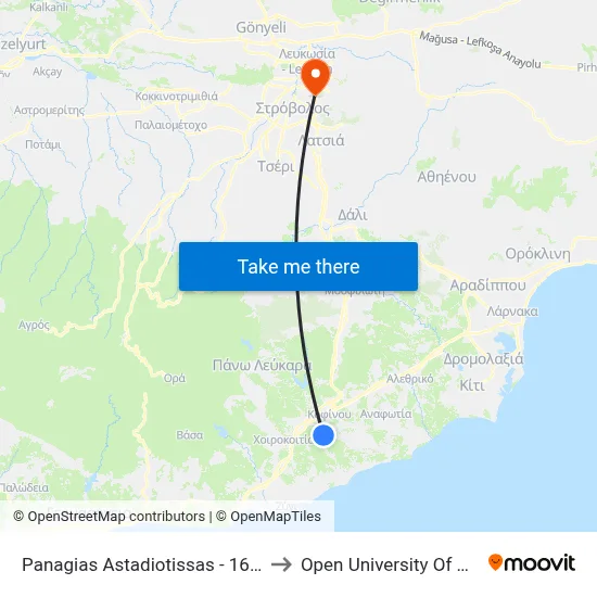 Panagias Astadiotissas - 16th Stop to Open University of Cyprus map