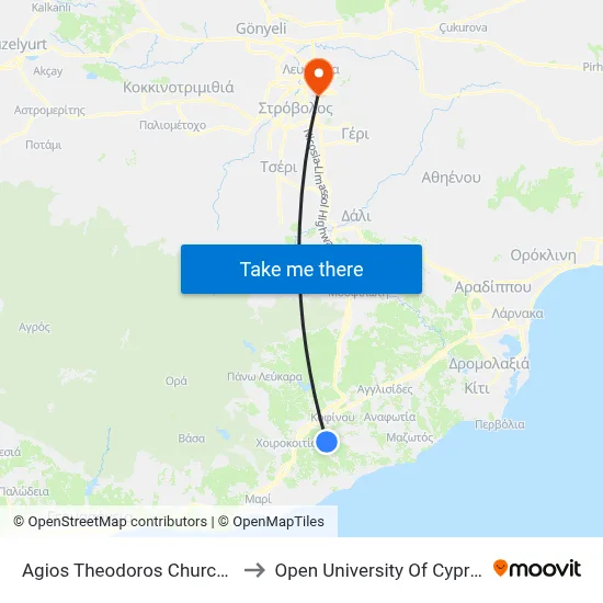 Ag. Theodoros Church to Open University of Cyprus map