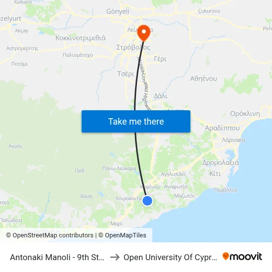 Antonaki Manoli - 9th Stop to Open University of Cyprus map