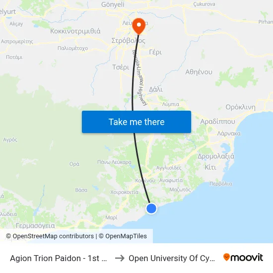 Ag. Trion Paidon - 1st Stop to Open University of Cyprus map