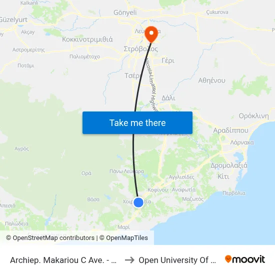 Archbishop Makarios III Ave. - 1st Stop to Open University of Cyprus map