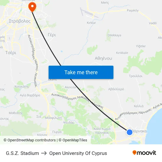 G.S.Z. Stadium to Open University of Cyprus map