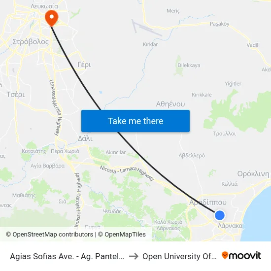 Ag. Sofias Ave. - Ag. Panteleimonos to Open University of Cyprus map