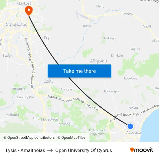 Lysis - Amaltheia to Open University of Cyprus map