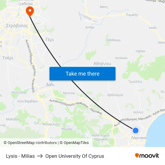 Lysis - Milias to Open University of Cyprus map