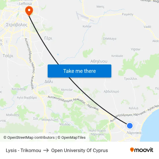 Lysis - Trikomou to Open University of Cyprus map