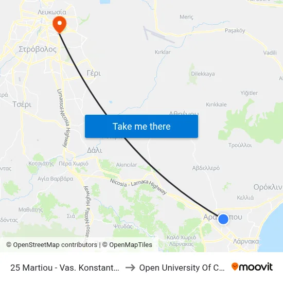 25 Martiou - Vas. Konstantinou to Open University of Cyprus map