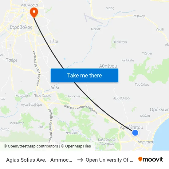 Ag. Sofias Ave. - Ammochostou to Open University of Cyprus map