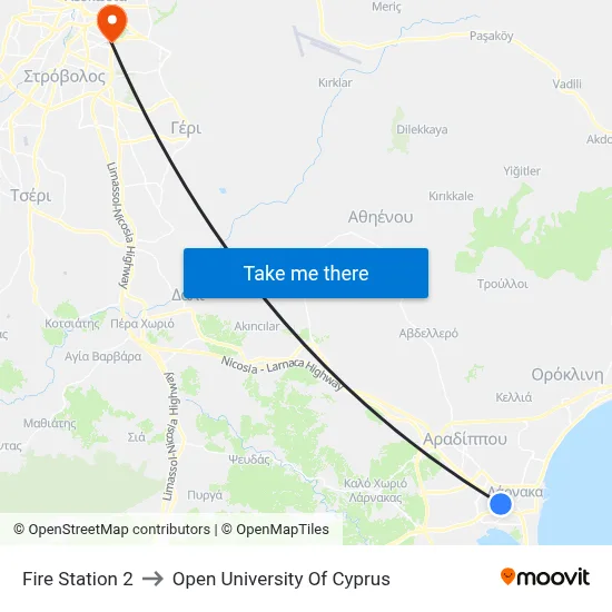 Fire Station 2 to Open University of Cyprus map