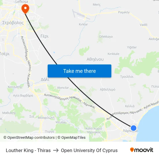 Louther King - Thiras to Open University of Cyprus map