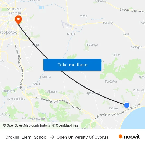 Oroklini Elem. School to Open University of Cyprus map