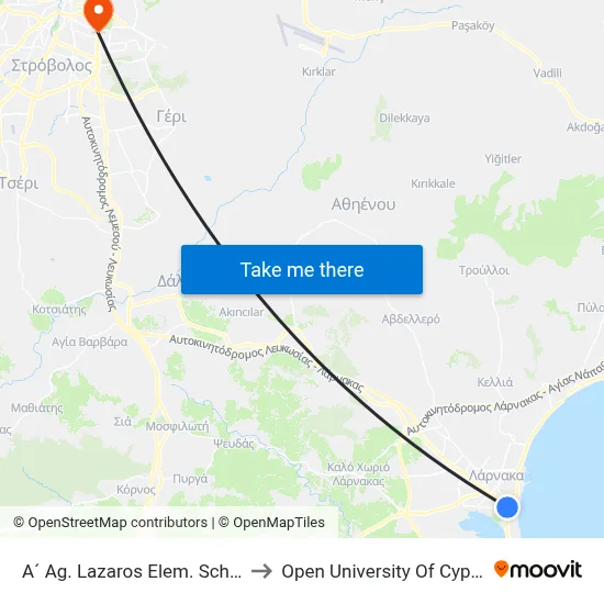 A´ Ag. Lazaros Elem. School to Open University of Cyprus map