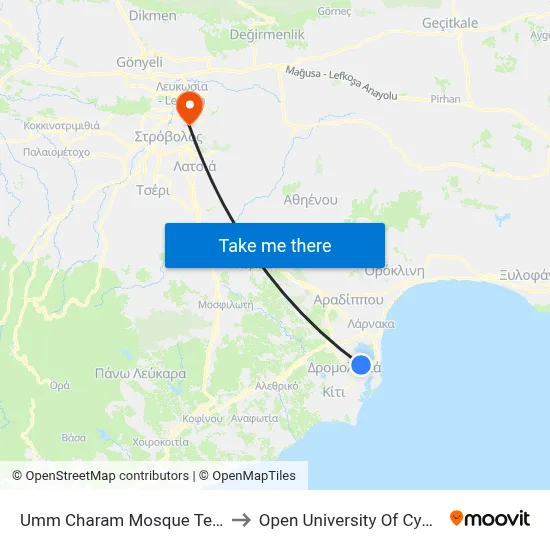 Umm Charam Mosque Tekke to Open University of Cyprus map