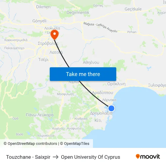 Touzchane - Shakespeare to Open University of Cyprus map