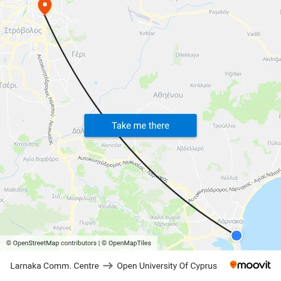 Larnaka Comm. Centre to Open University of Cyprus map