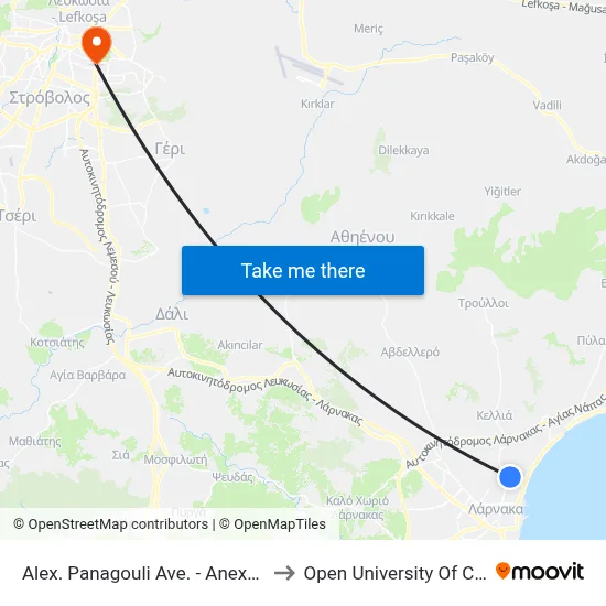 Alex. Panagouli Ave. - Anexartisias to Open University of Cyprus map