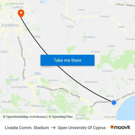 Livadia Comm. Stadium to Open University of Cyprus map