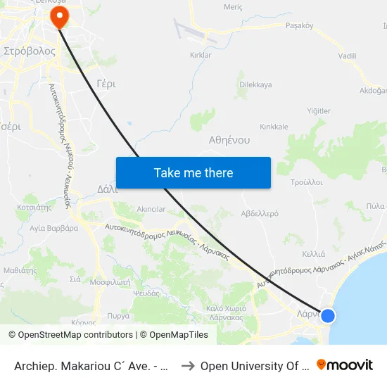Archiep. Makariou C´ Ave. - Miltiadous to Open University of Cyprus map