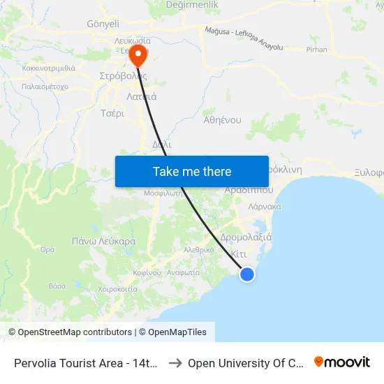 Pervolia Tourist Area - 14th Stop to Open University of Cyprus map