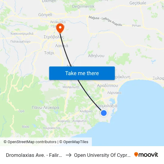 Dromolaxia Avenue - Falirou to Open University of Cyprus map
