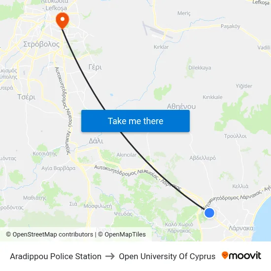 Aradippou Police Station to Open University of Cyprus map