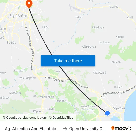 Ag. Afxentios And Efstathios Church to Open University of Cyprus map