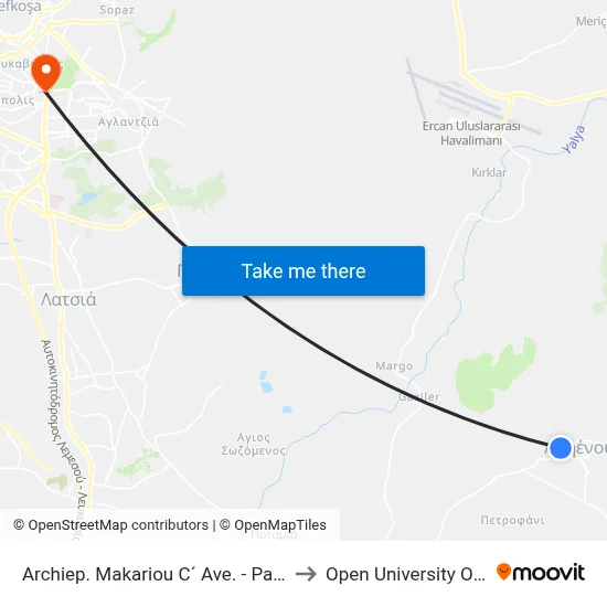 Archbishop Makarios III Ave. - Pan. Matsouka to Open University of Cyprus map