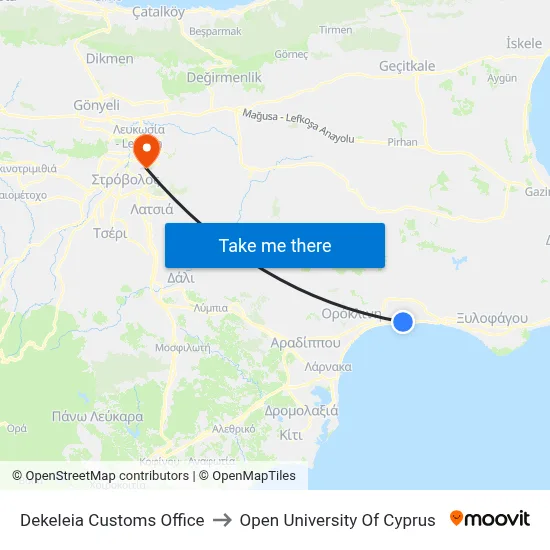 Dekeleia Customs Office to Open University of Cyprus map