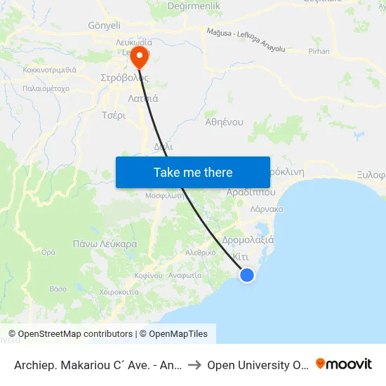 Archbishop Makarios III Ave. - Andrea Miaouli to Open University of Cyprus map