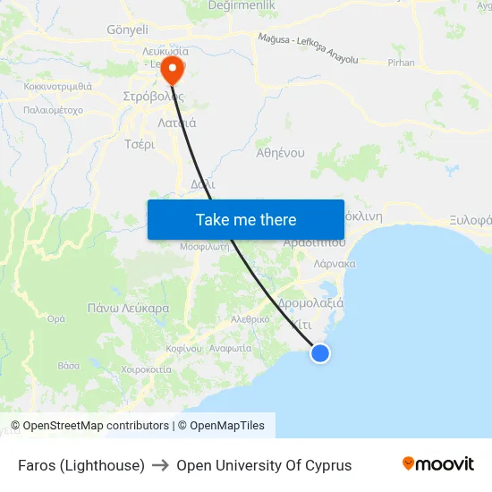 Lighthouse to Open University of Cyprus map