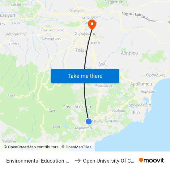 Environmental Education Centre to Open University of Cyprus map