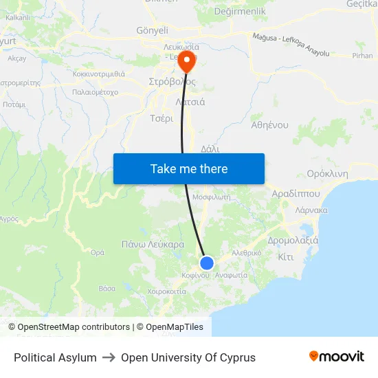 Political Asylum to Open University of Cyprus map