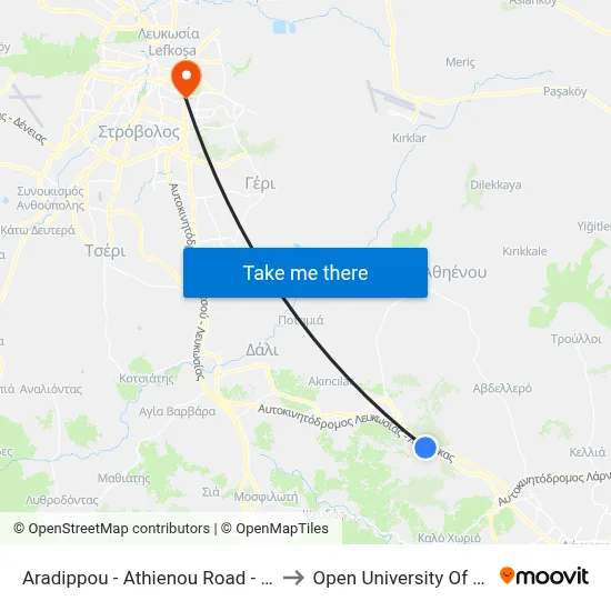 Aradippou - Athienou Road - 1st Stop to Open University of Cyprus map