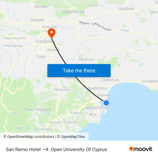 San Remo Hotel to Open University of Cyprus map