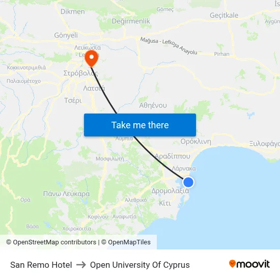 San Remo Hotel to Open University of Cyprus map