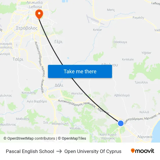 Pascal English School to Open University of Cyprus map