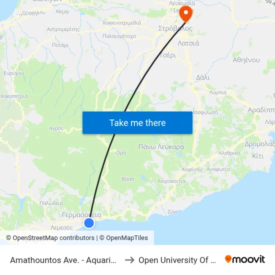 Amathountos Avenue - Aquarius Hotel to Open University of Cyprus map