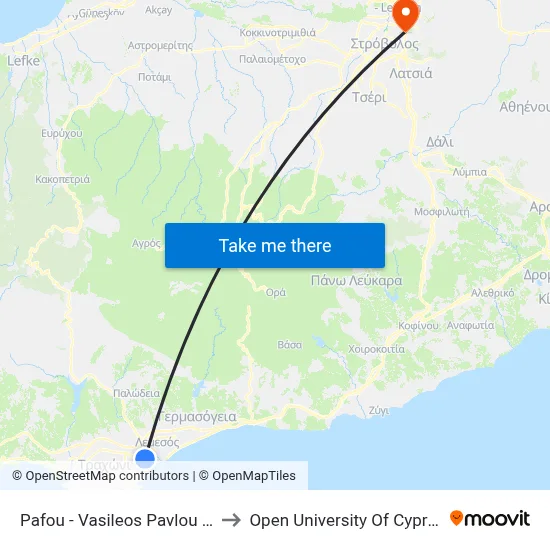 Pafou - Vasileos Pavlou A´ to Open University of Cyprus map