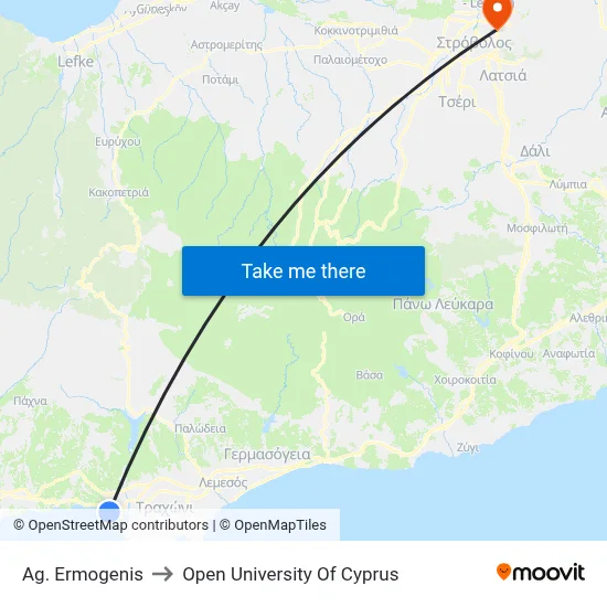Ag. Ermogenis to Open University of Cyprus map